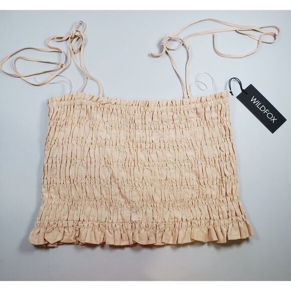 Wildfox Louisa Smocked Top Women Size XL NWT Square Neckline Straps Shoulder Tie - Picture 2 of 12